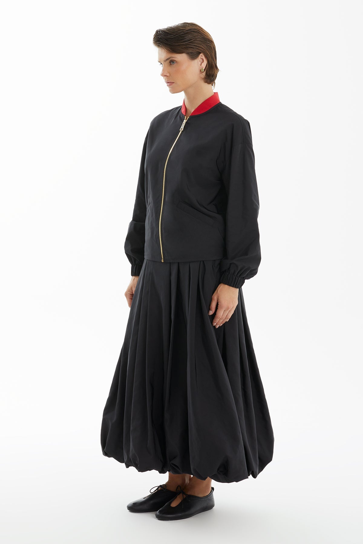 Black Bomber Jacket and Skirt Set
