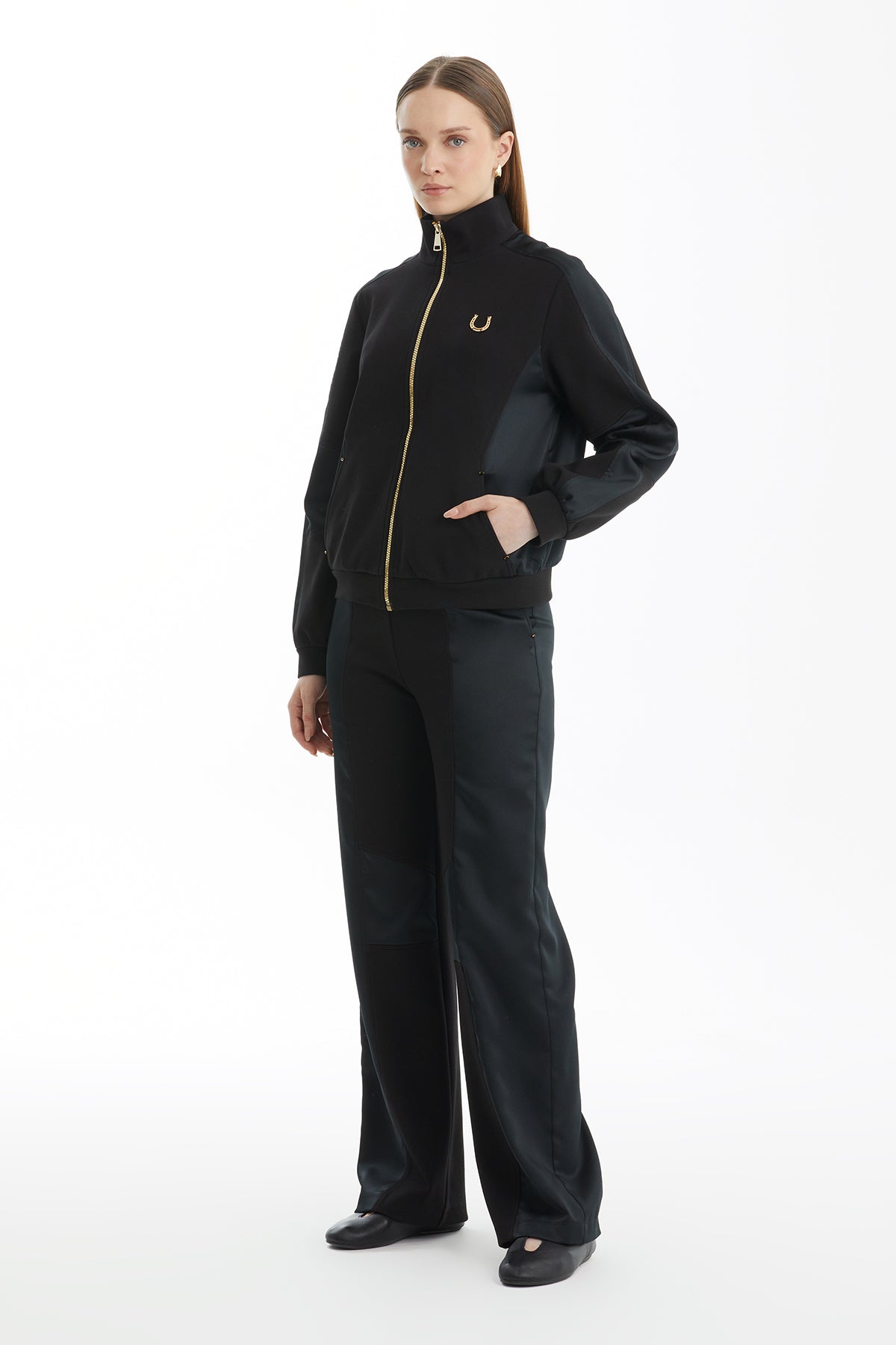 Black Tracksuit with Satin Fabric Detail
