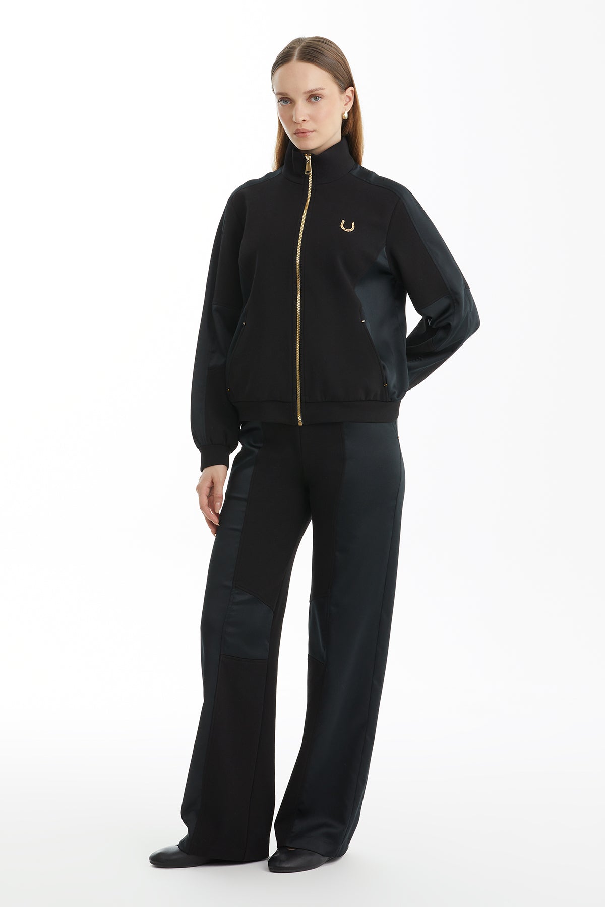 Black Tracksuit with Satin Fabric Detail