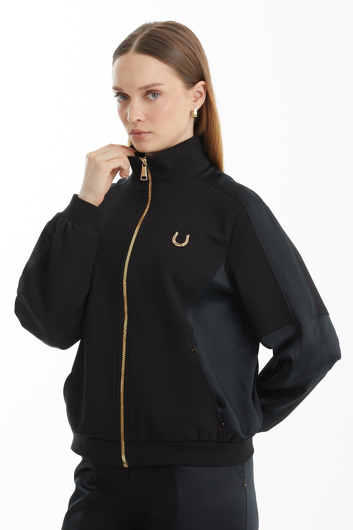 Black Tracksuit with Satin Fabric Detail