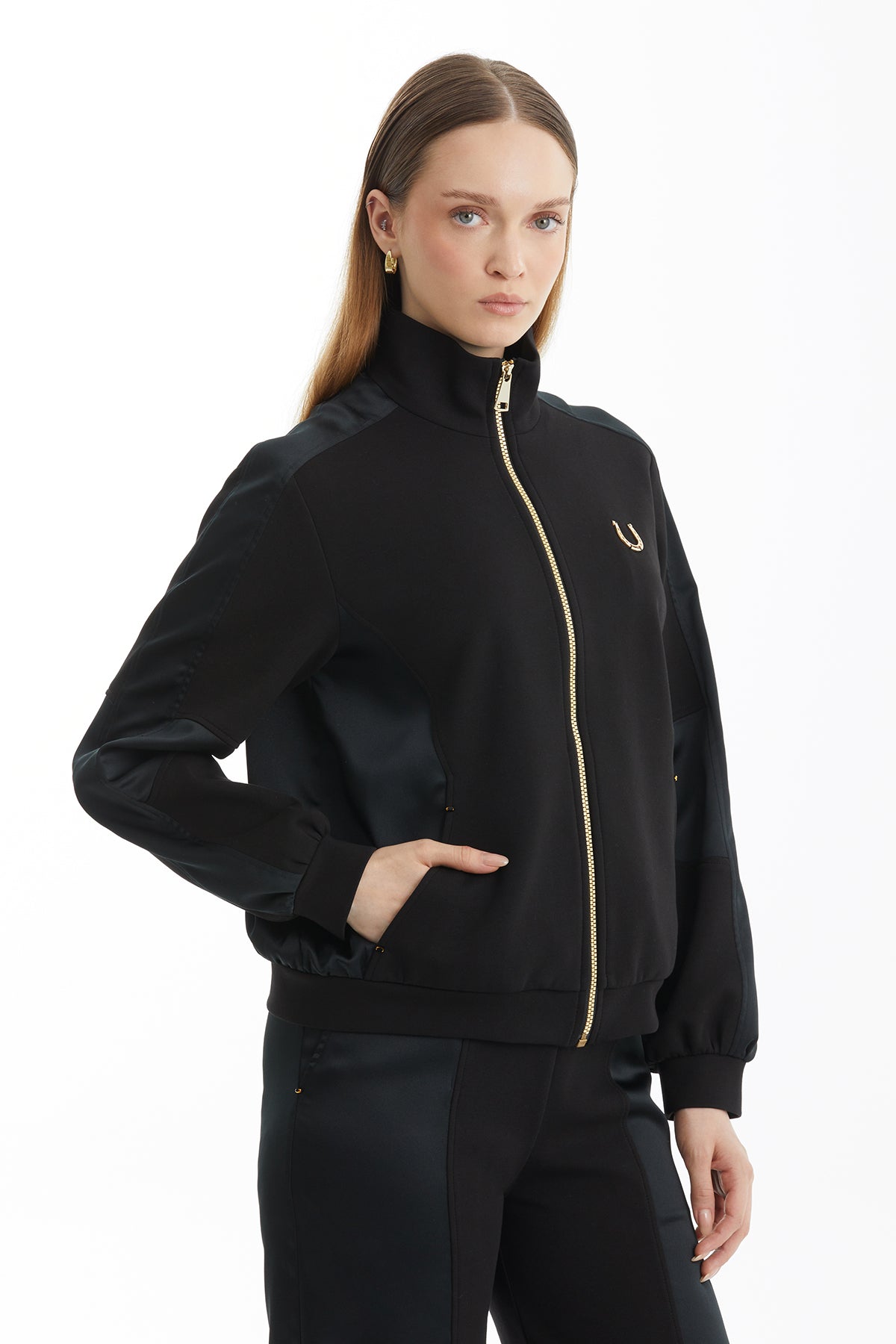 Black Tracksuit with Satin Fabric Detail