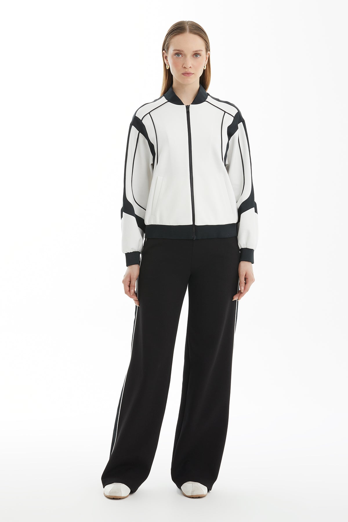 Ecru Tracksuit with Satin Trim Detail