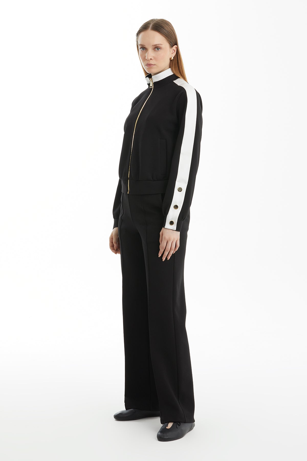 Black Tracksuit with Satin Fabric Detail
