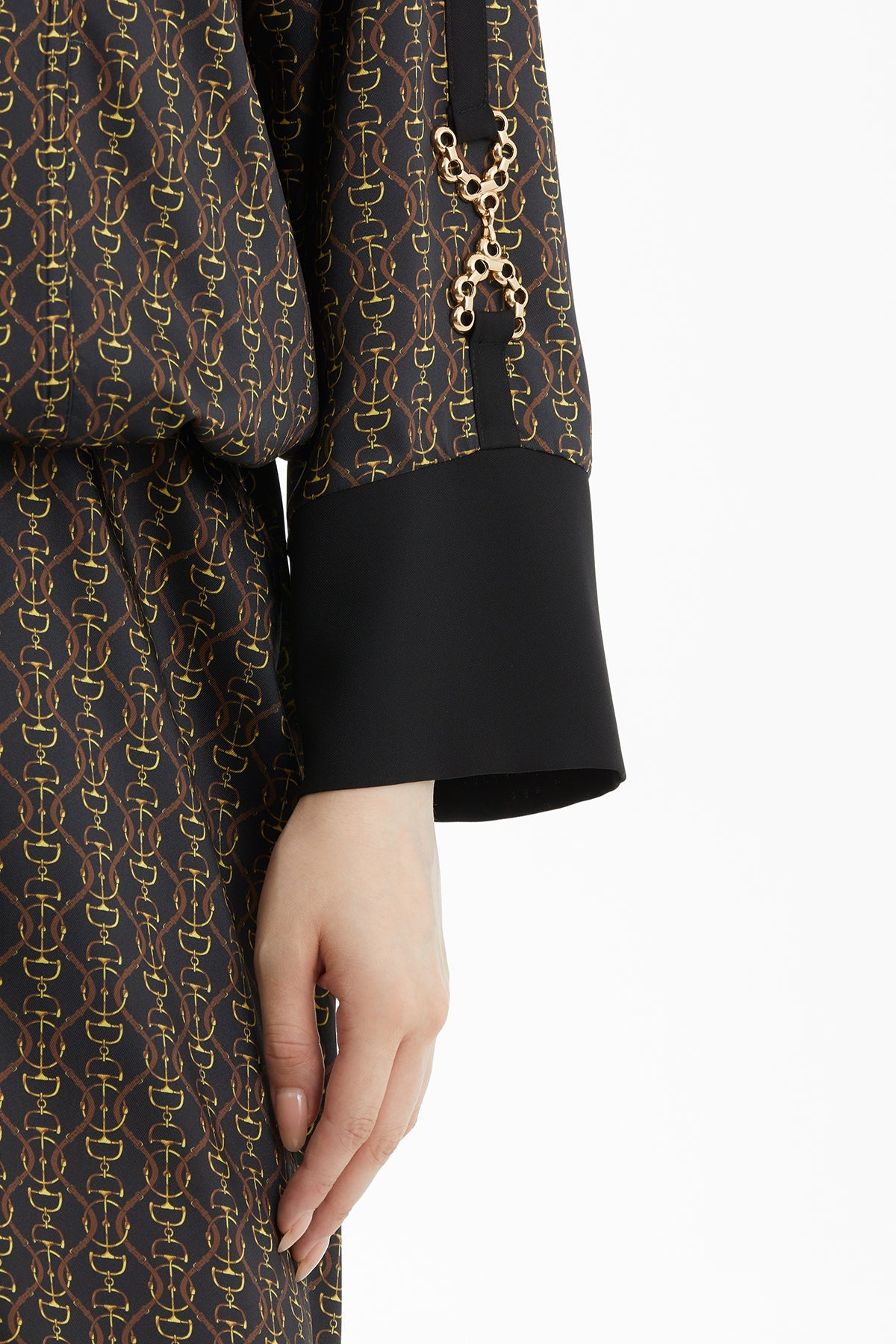 Black Patterned Skirt Set with Accessory Detail