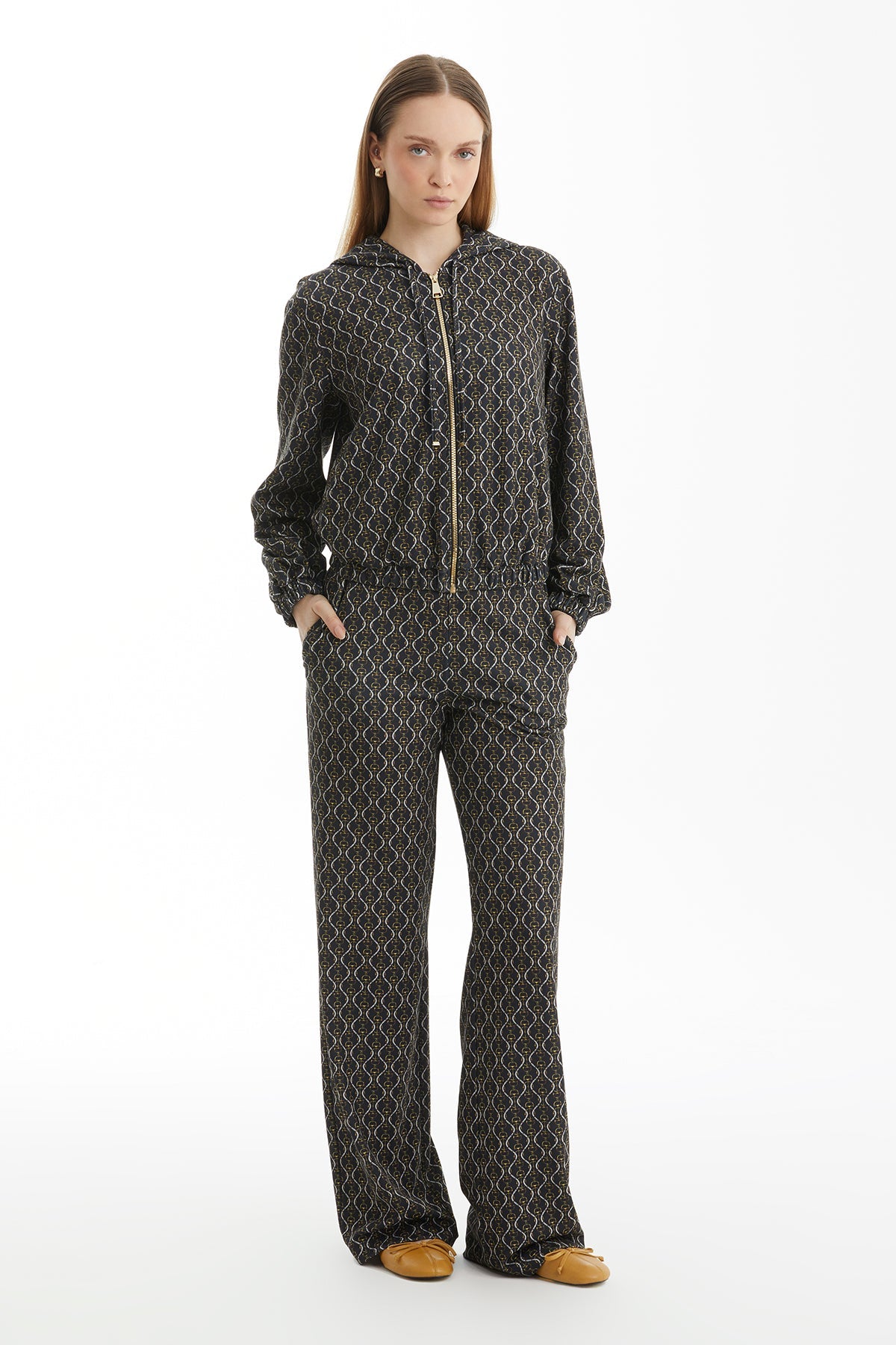 Black Hooded Patterned Tracksuit