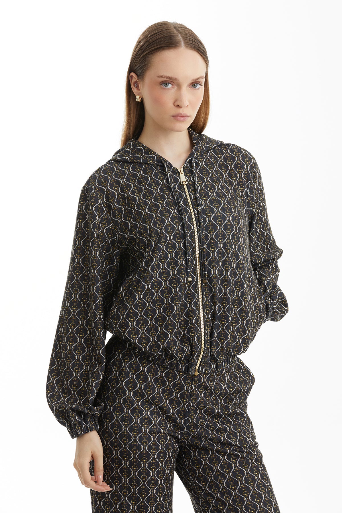Black Hooded Patterned Tracksuit