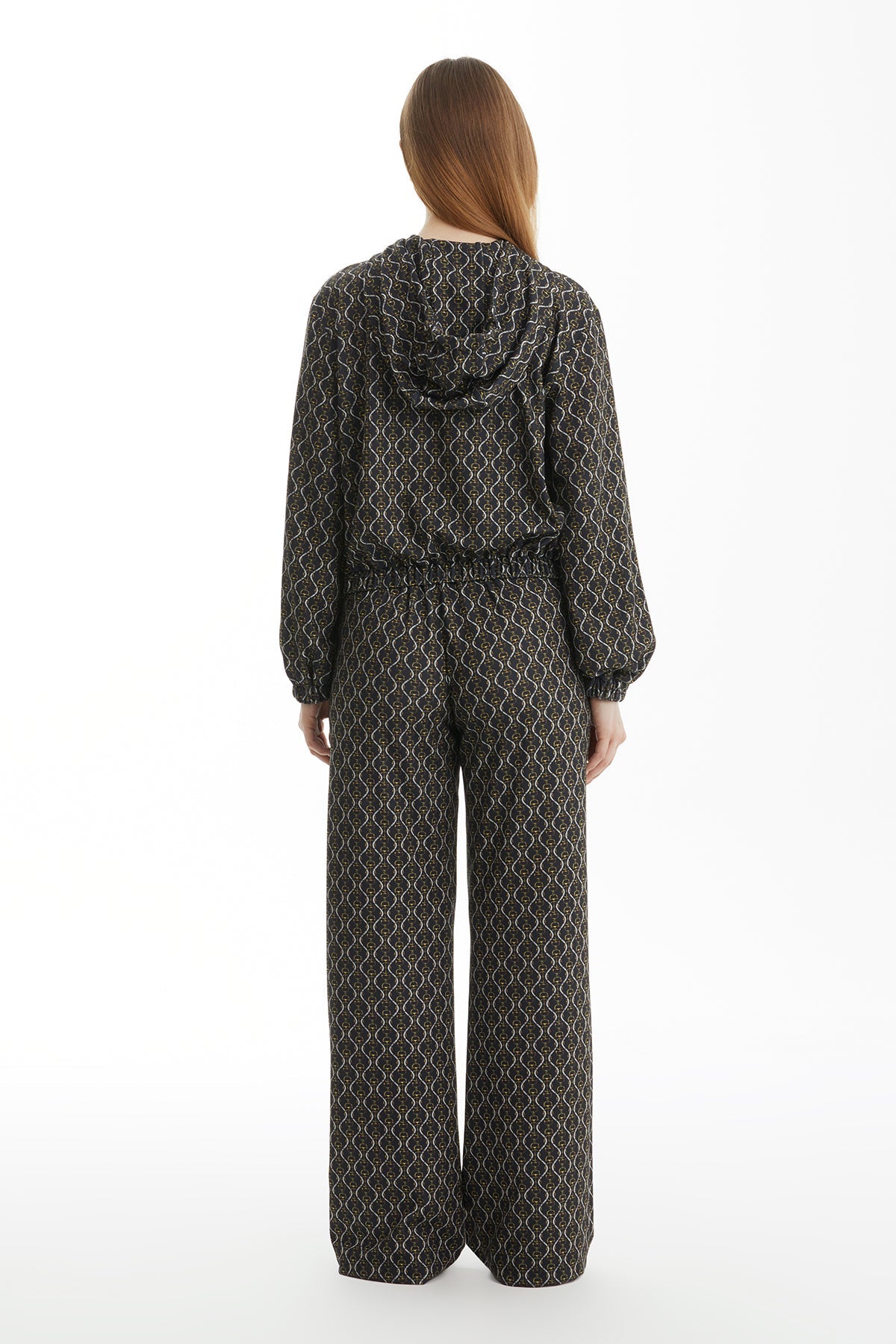 Black Hooded Patterned Tracksuit