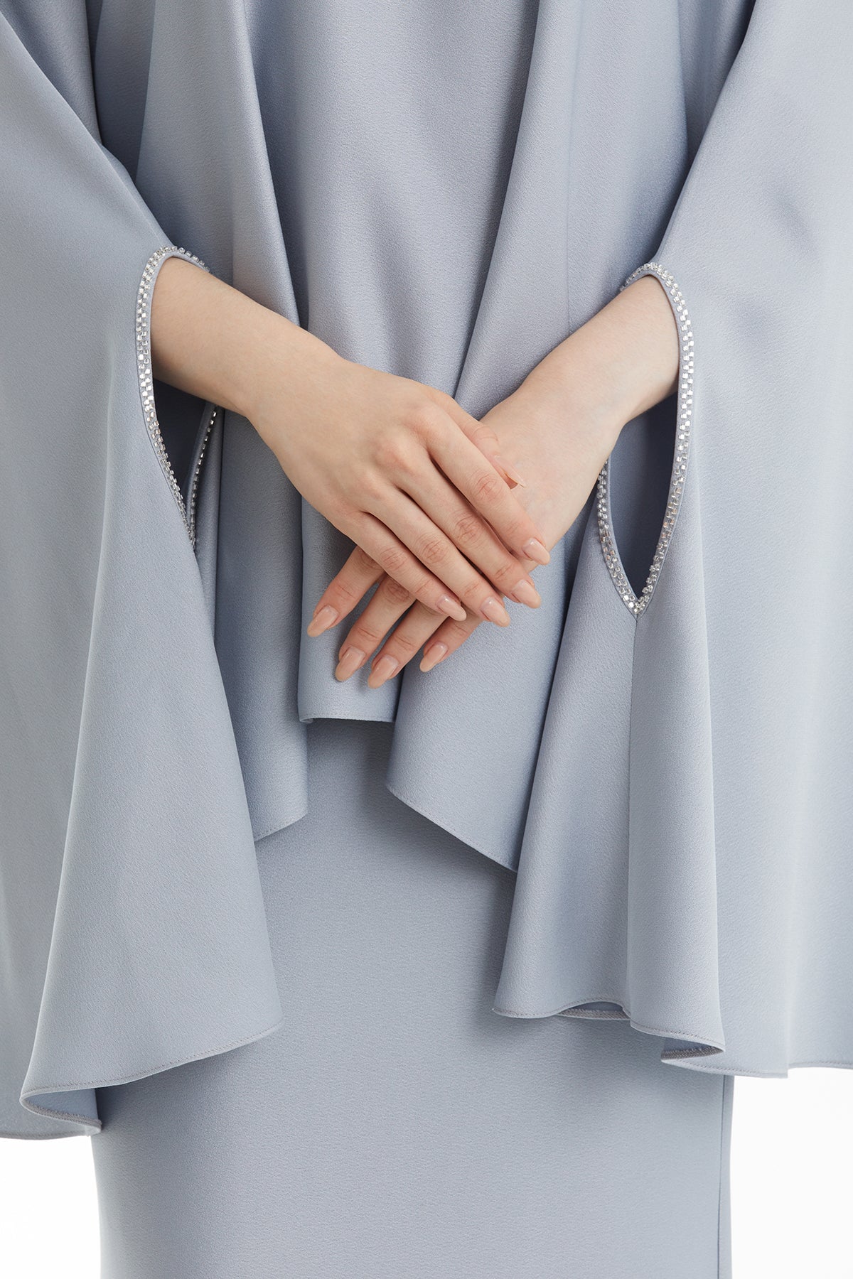 Grey Cape Sleeve Blouse and Skirt Set