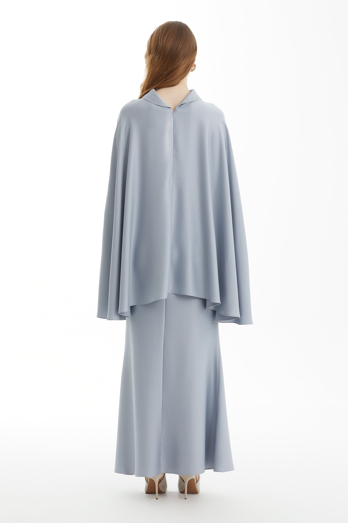 Grey Cape Sleeve Blouse and Skirt Set