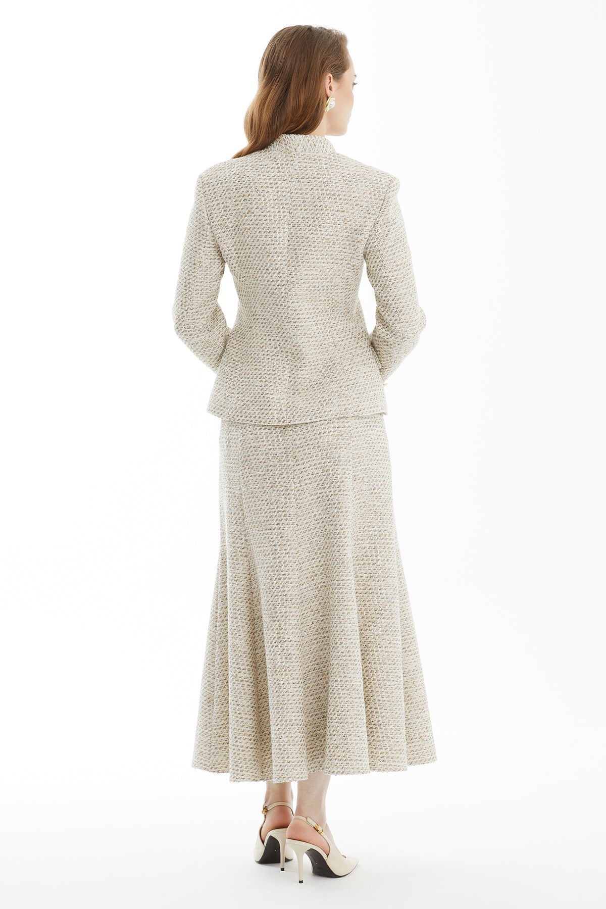 Ecru Tweed Textured Skirt Set