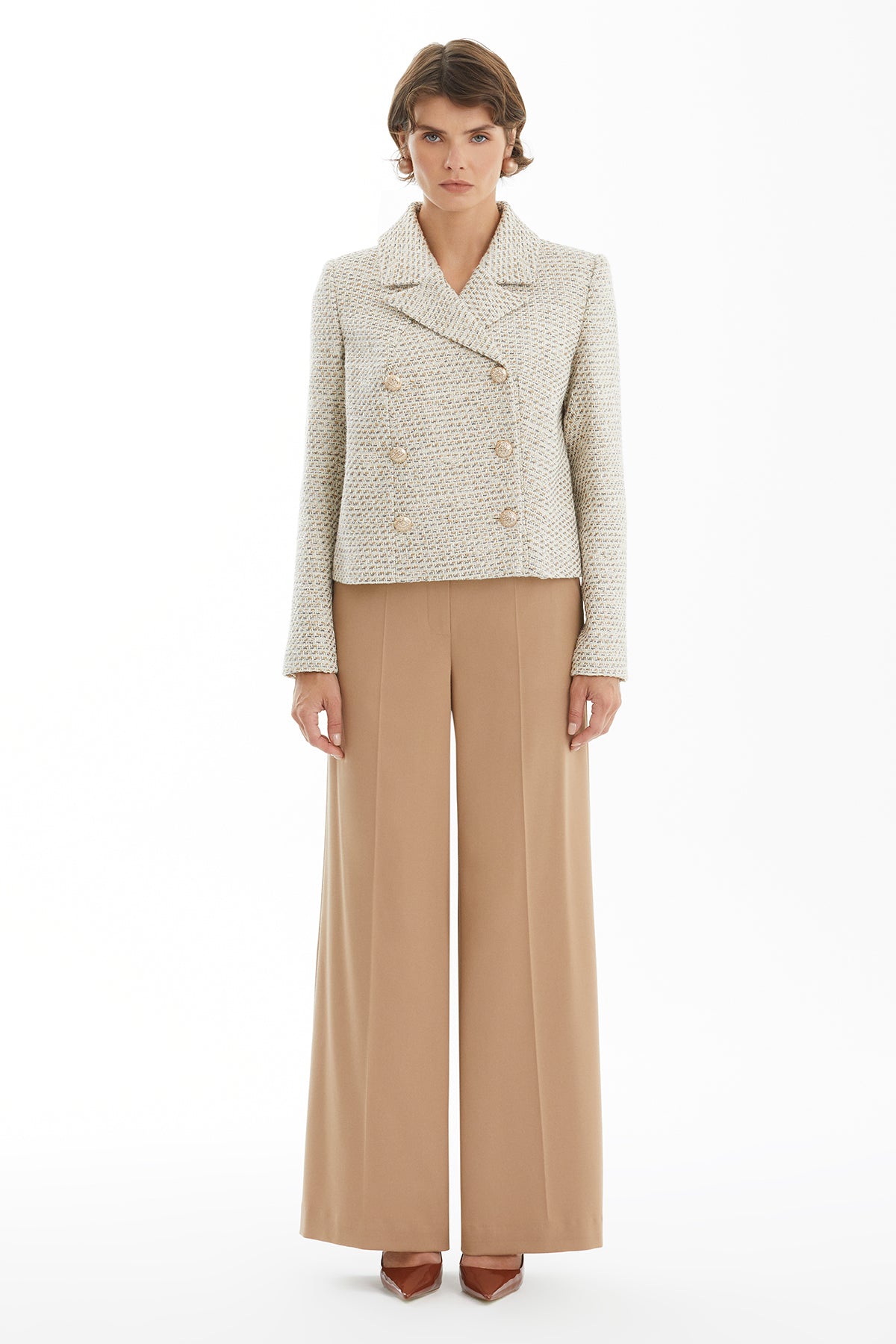 Ecru Tweed Jacket and Trouser Set