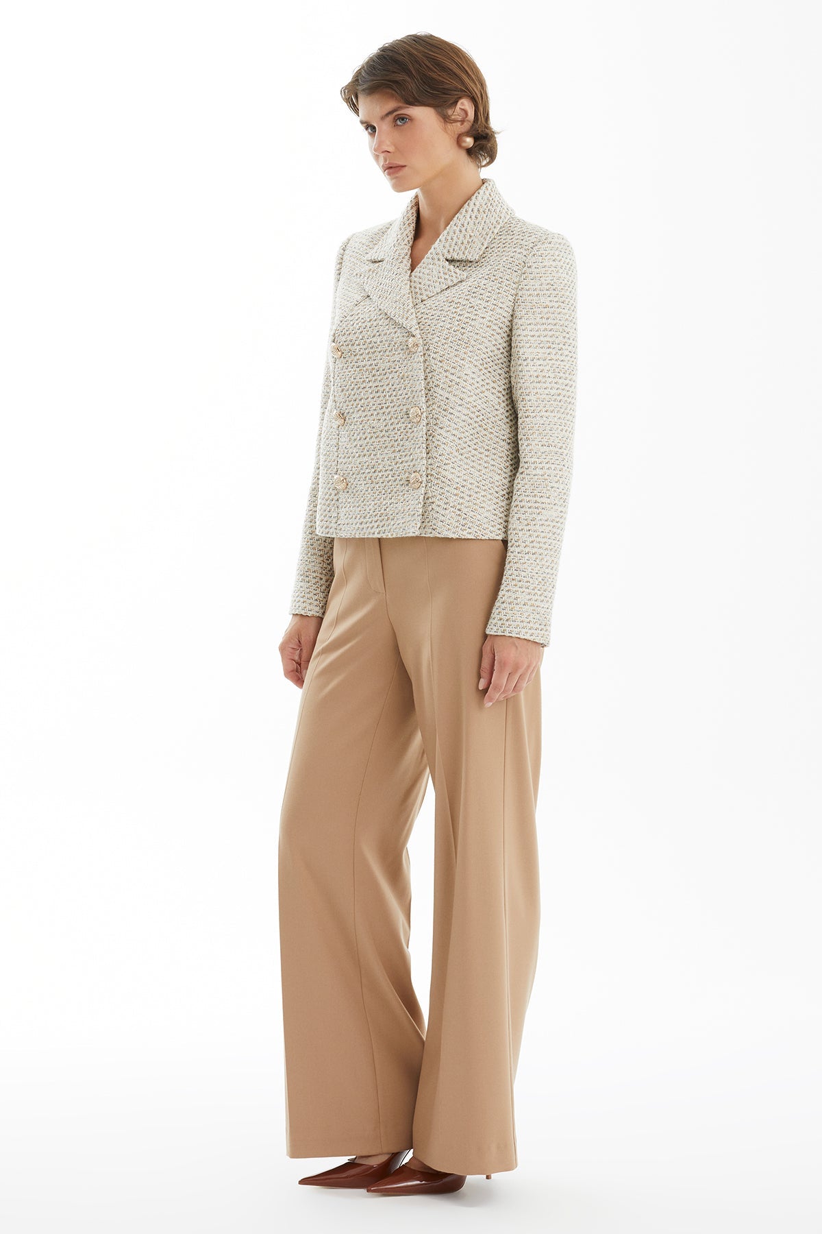 Ecru Tweed Jacket and Trouser Set