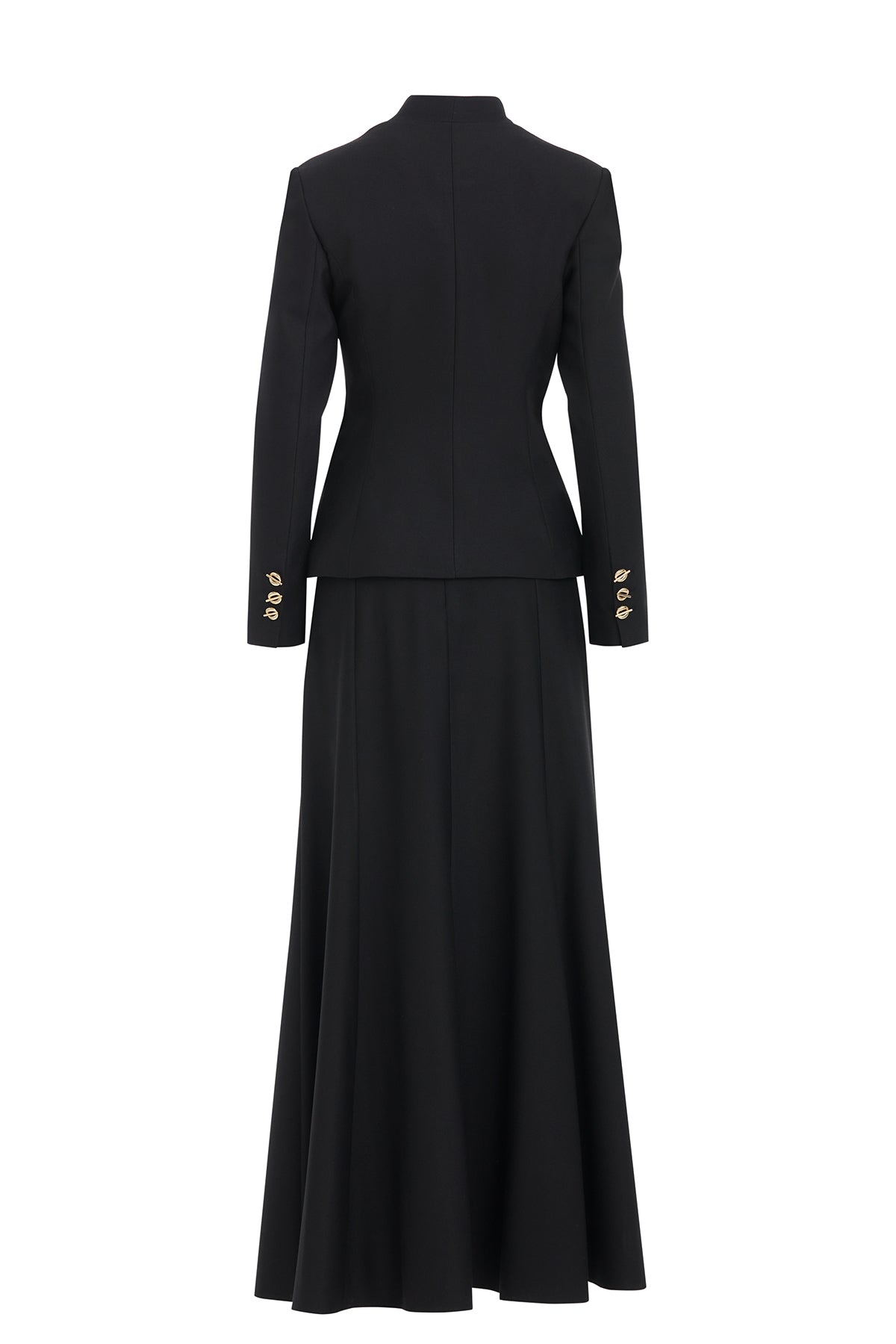 Black Skirt Set with Handkerchief Brooch Detail