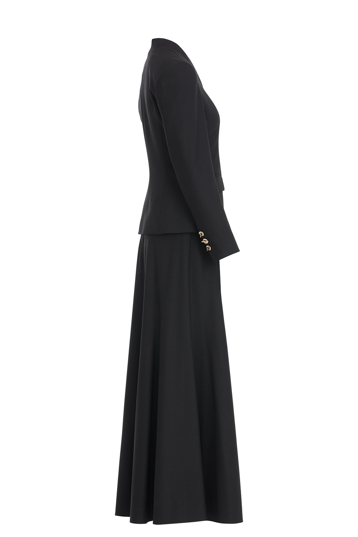 Black Skirt Set with Handkerchief Brooch Detail