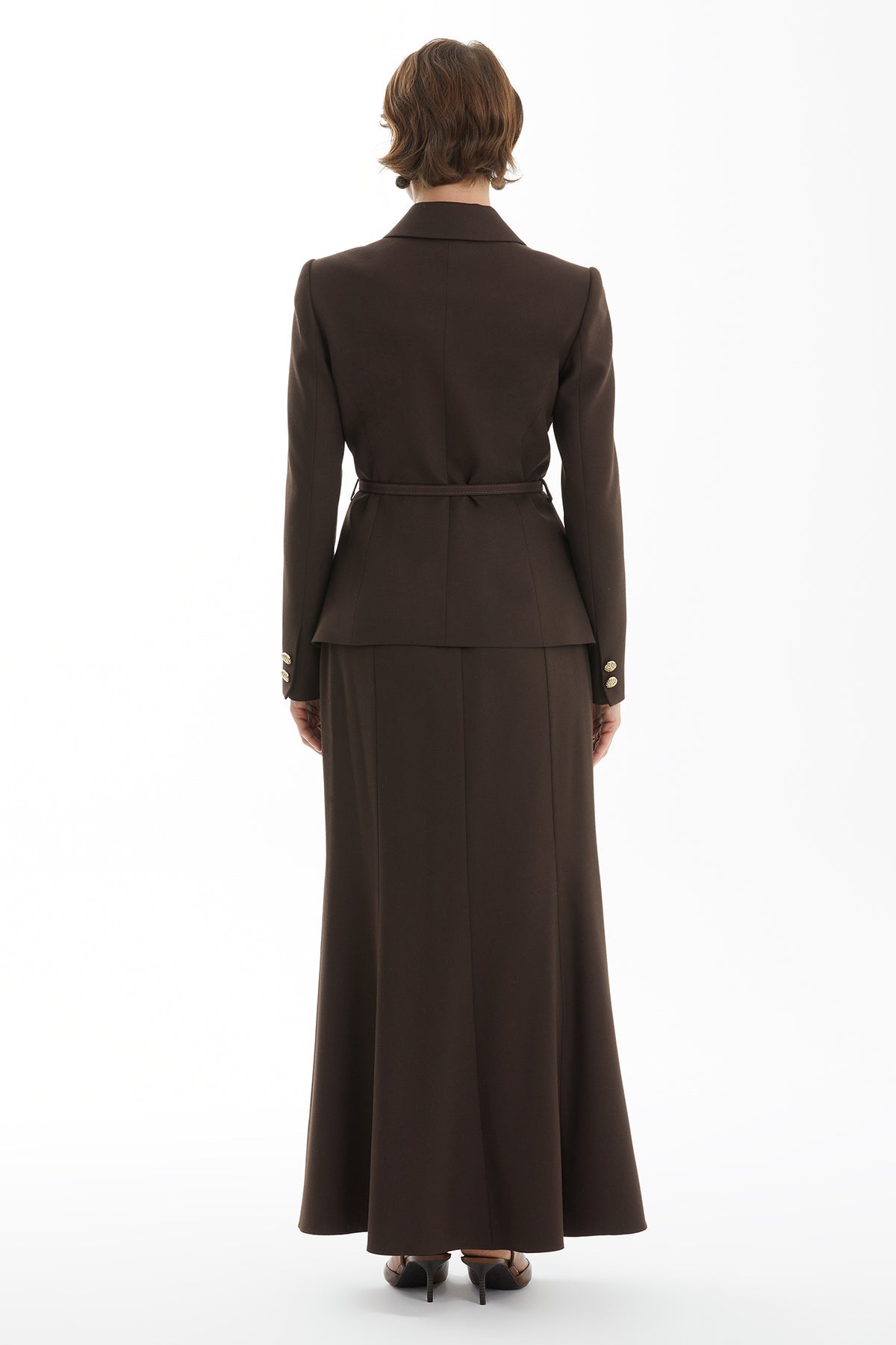 Brown Mermaid Skirt Set with Belt Detail