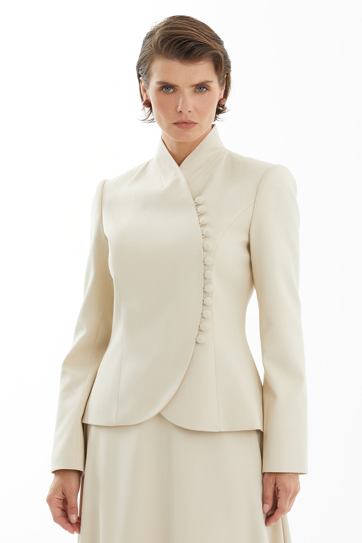 Ecru Skirt Set with Loop Button Detail