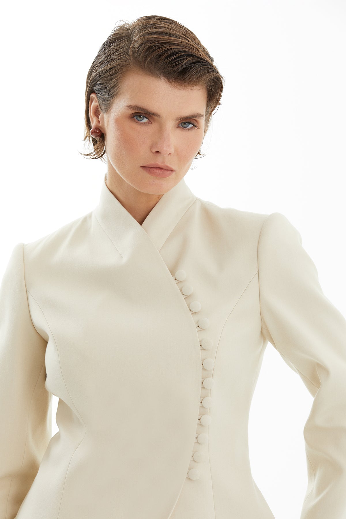 Ecru Skirt Set with Loop Button Detail