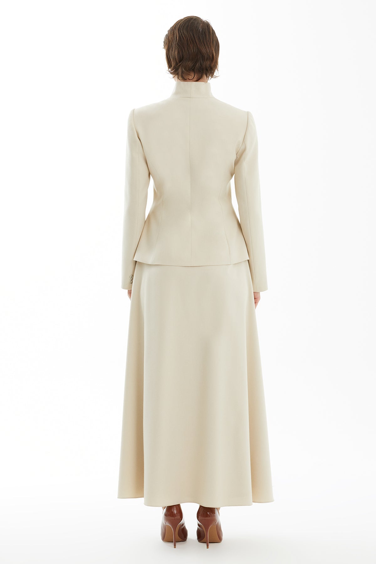 Ecru Skirt Set with Loop Button Detail