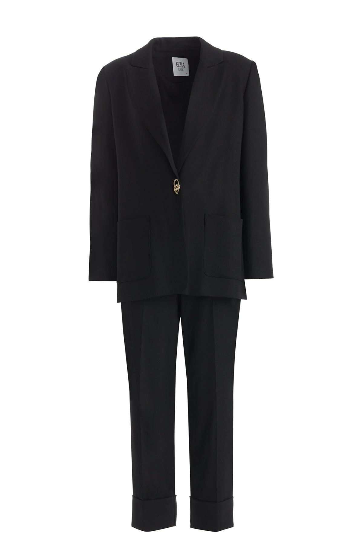 Black Trouser Set with Single Button Detail