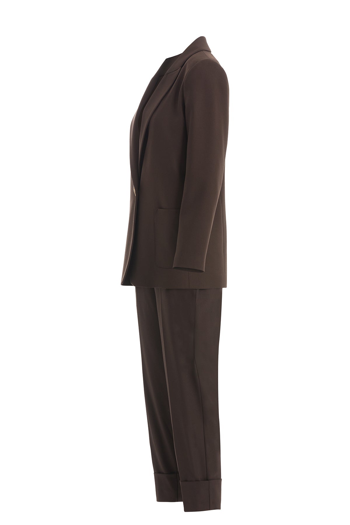 Brown Trouser Set with Single Button Detail