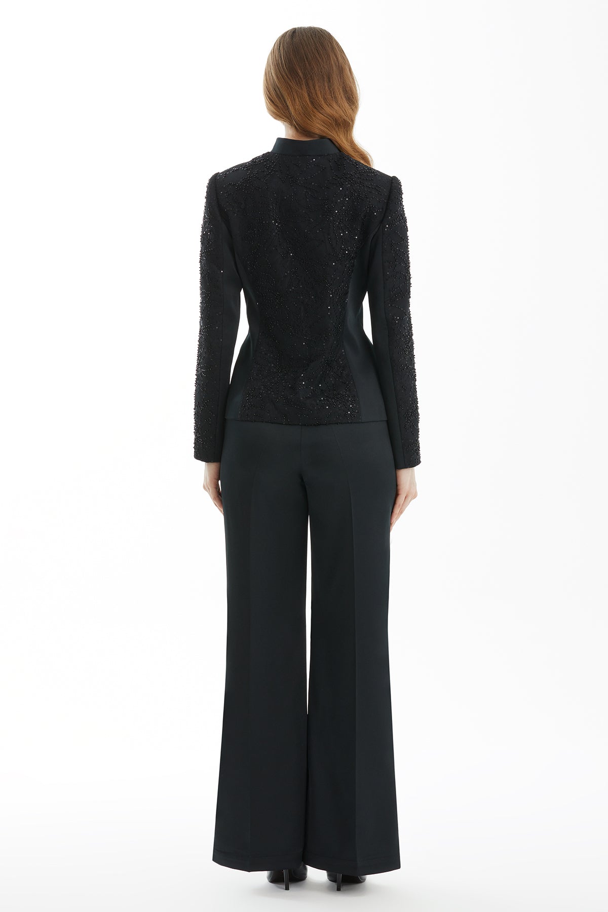 Black Lace Detail Jacket and Trouser Set