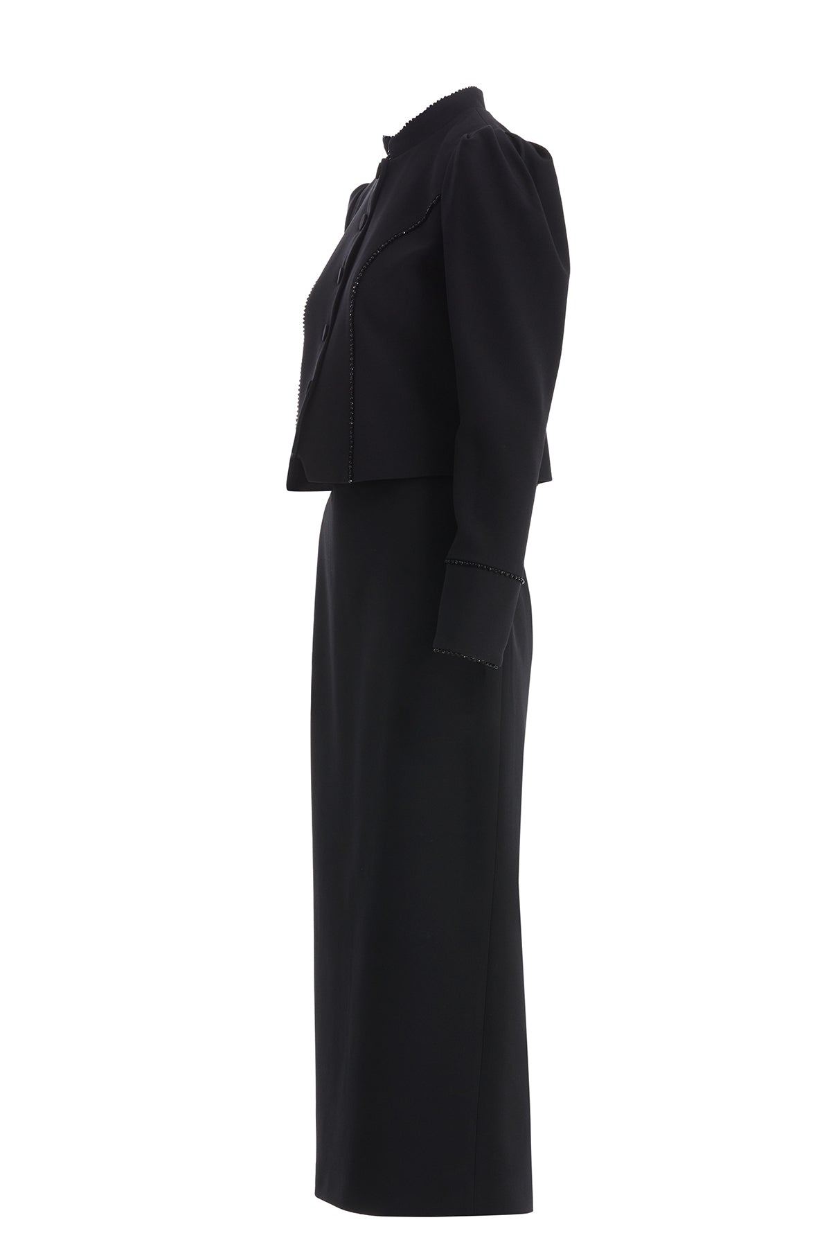 Black Padded Shoulder Jacket and Skirt Set