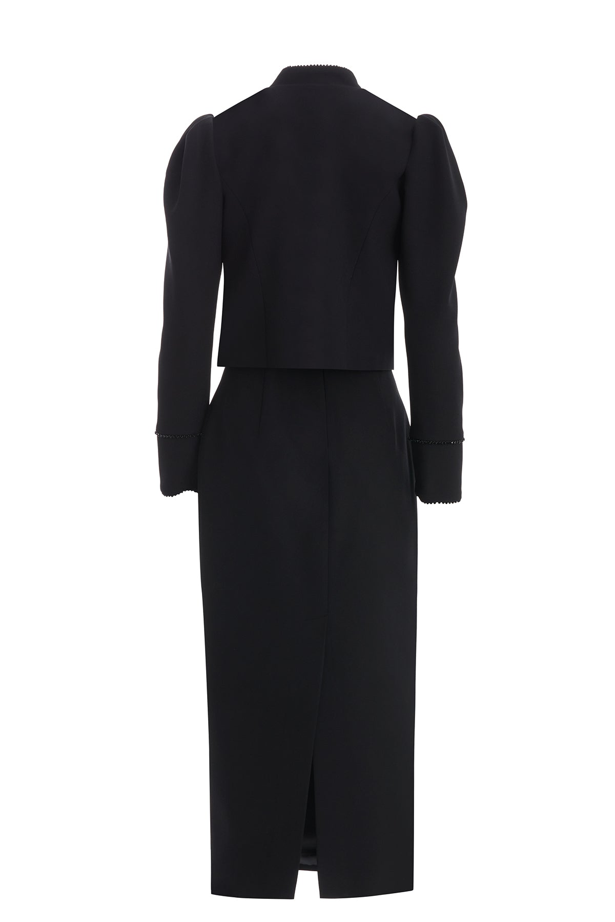 Black Padded Shoulder Jacket and Skirt Set