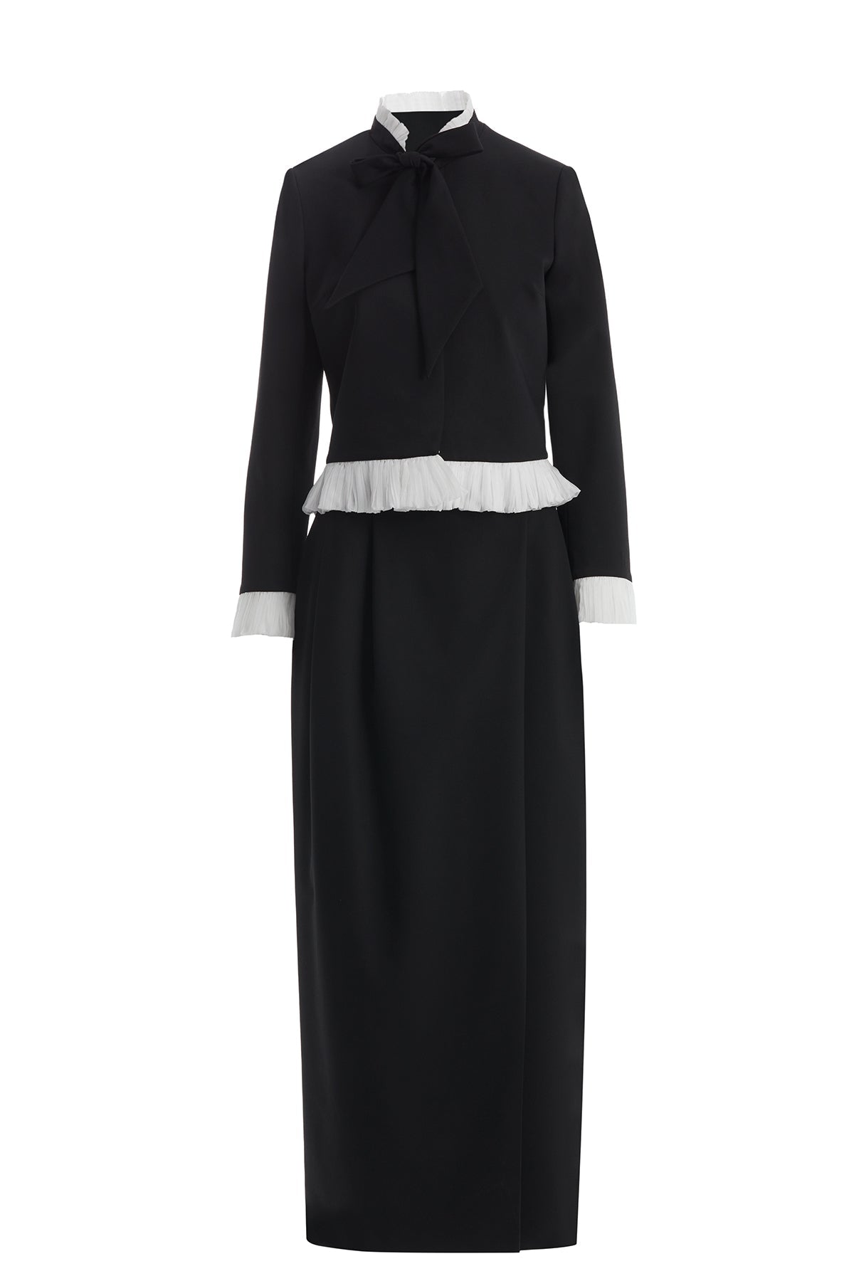 Black Tie Detail Jacket and Skirt Set