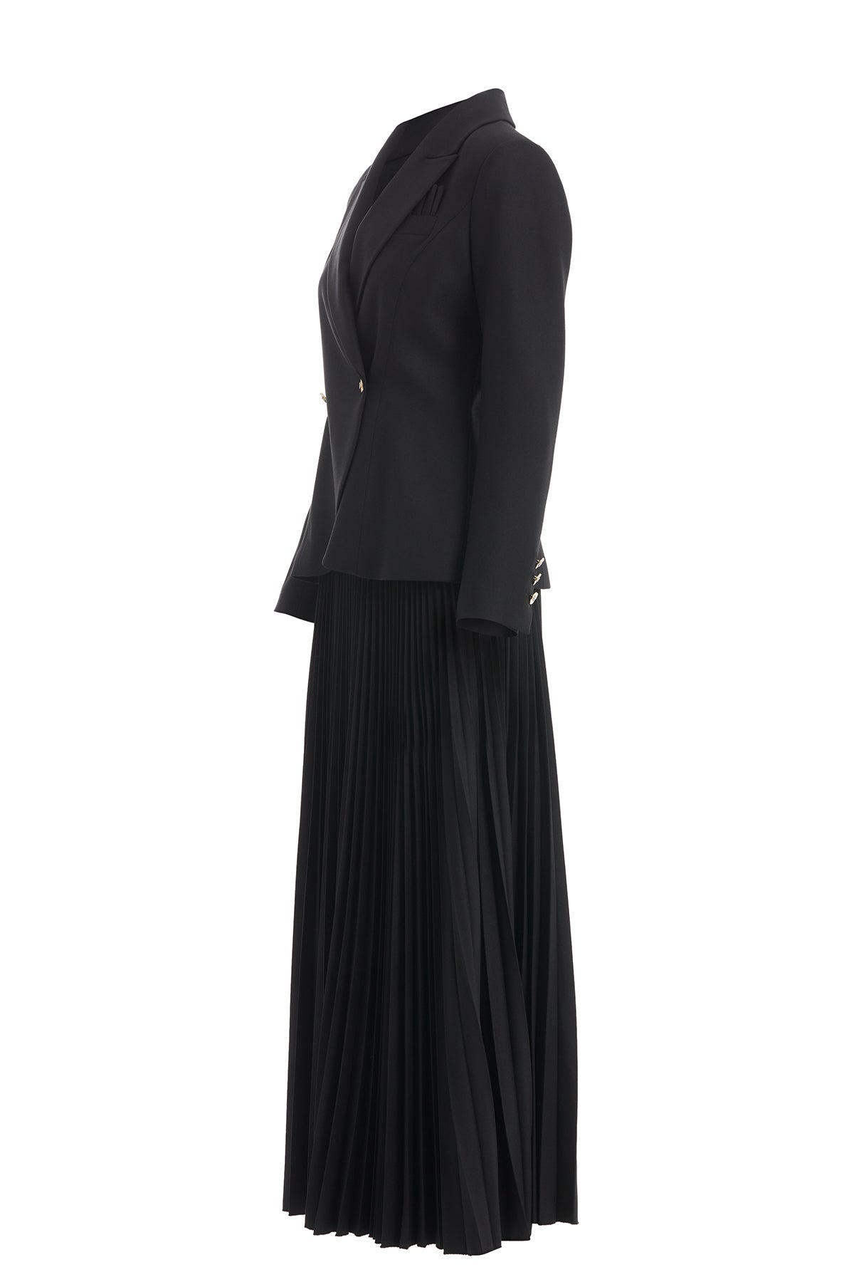 Black Pleated Skirt Set with Handkerchief Detail