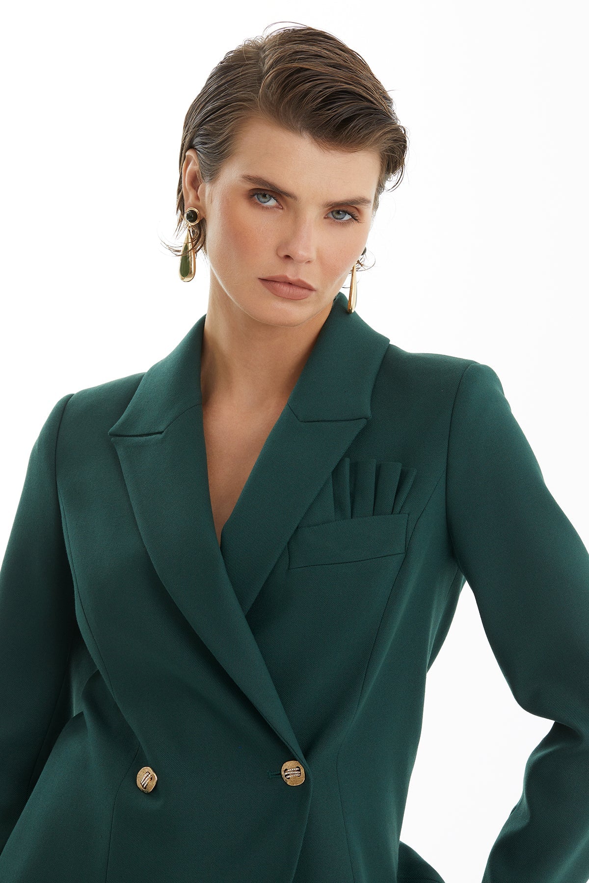 Green Pleated Skirt Set with Handkerchief Detail