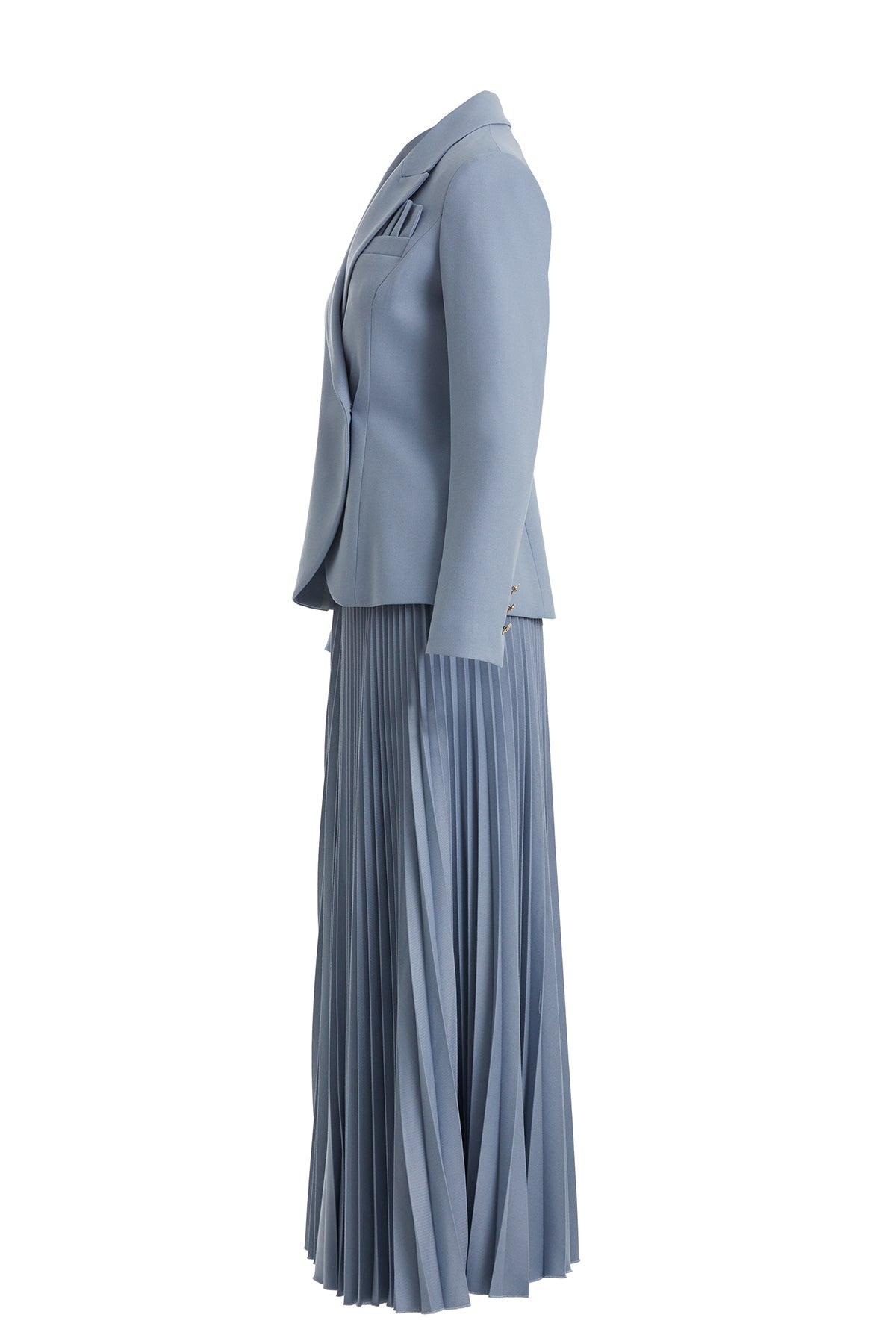 Blue Pleated Skirt Set with Handkerchief Detail