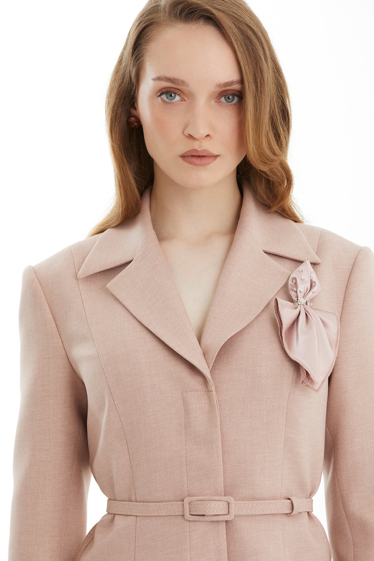 Pink Skirt Set with Handkerchief Brooch Detail