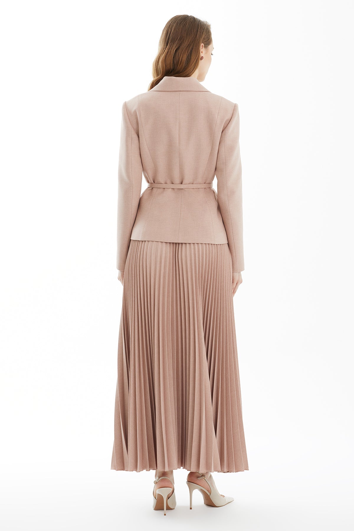 Pink Skirt Set with Handkerchief Brooch Detail