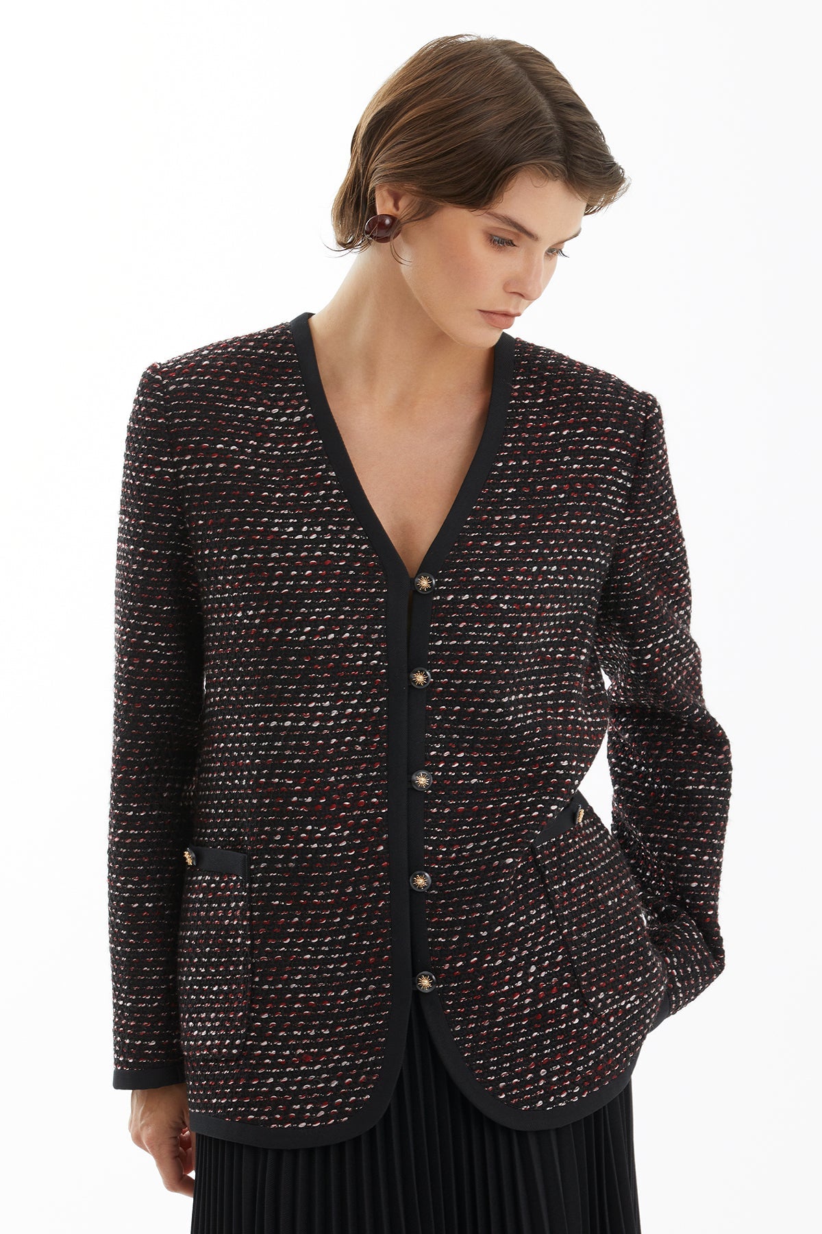 Black Jacket and Long Pleated Skirt Set
