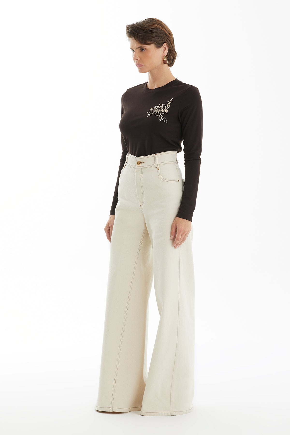 Ecru Jeans with Buckle Detail Above Pocket