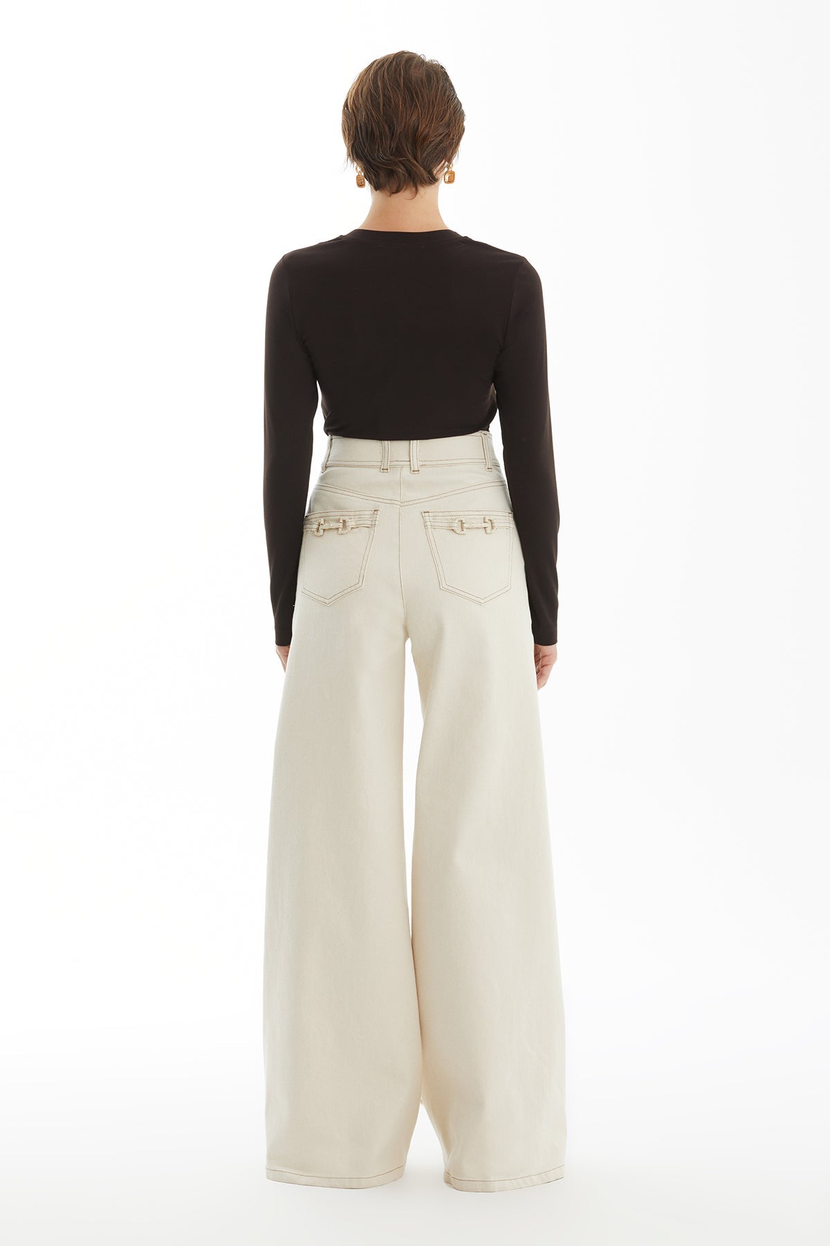 Ecru Jeans with Buckle Detail Above Pocket
