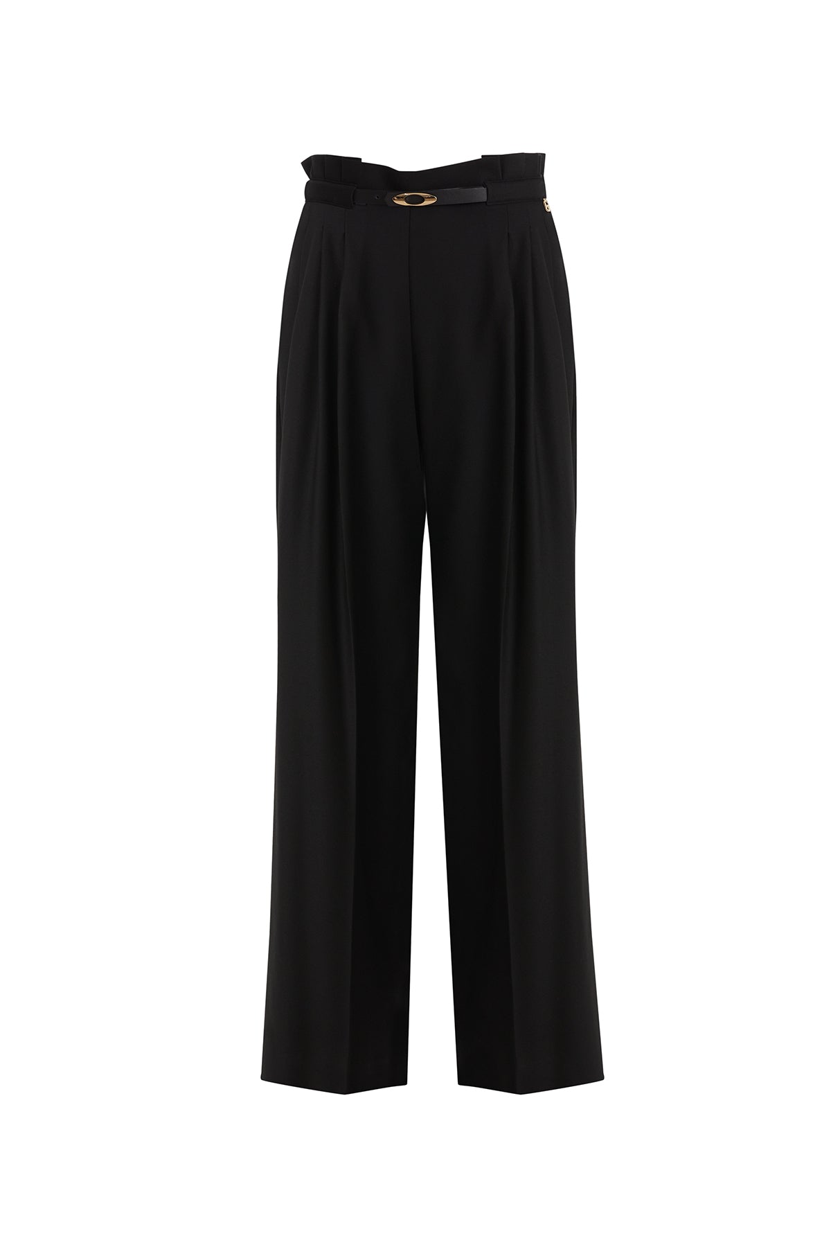 Black Pleated Trousers with Belt Detail