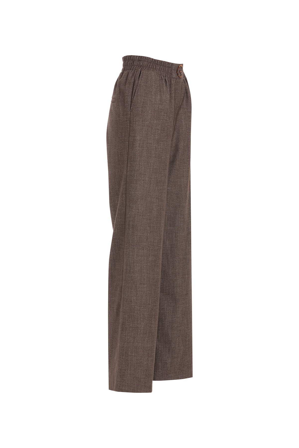 Brown Elastic Waist Trousers with G Embroidery
