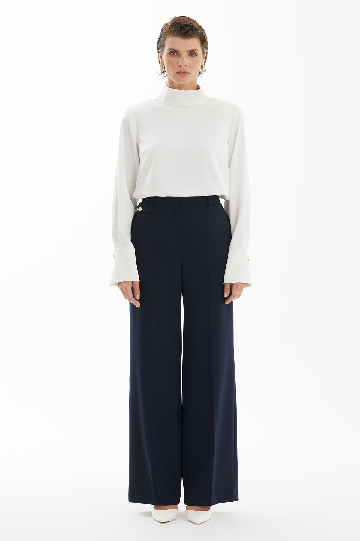 Blue Trousers with Button Detail