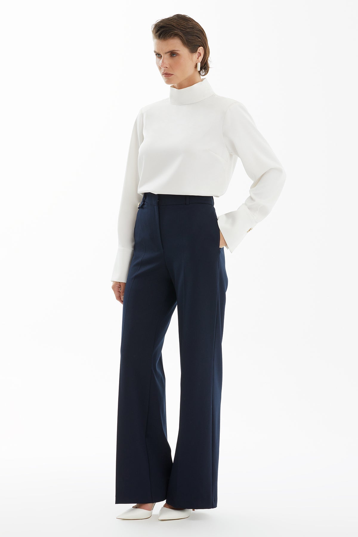 Blue Trousers with Button Detail