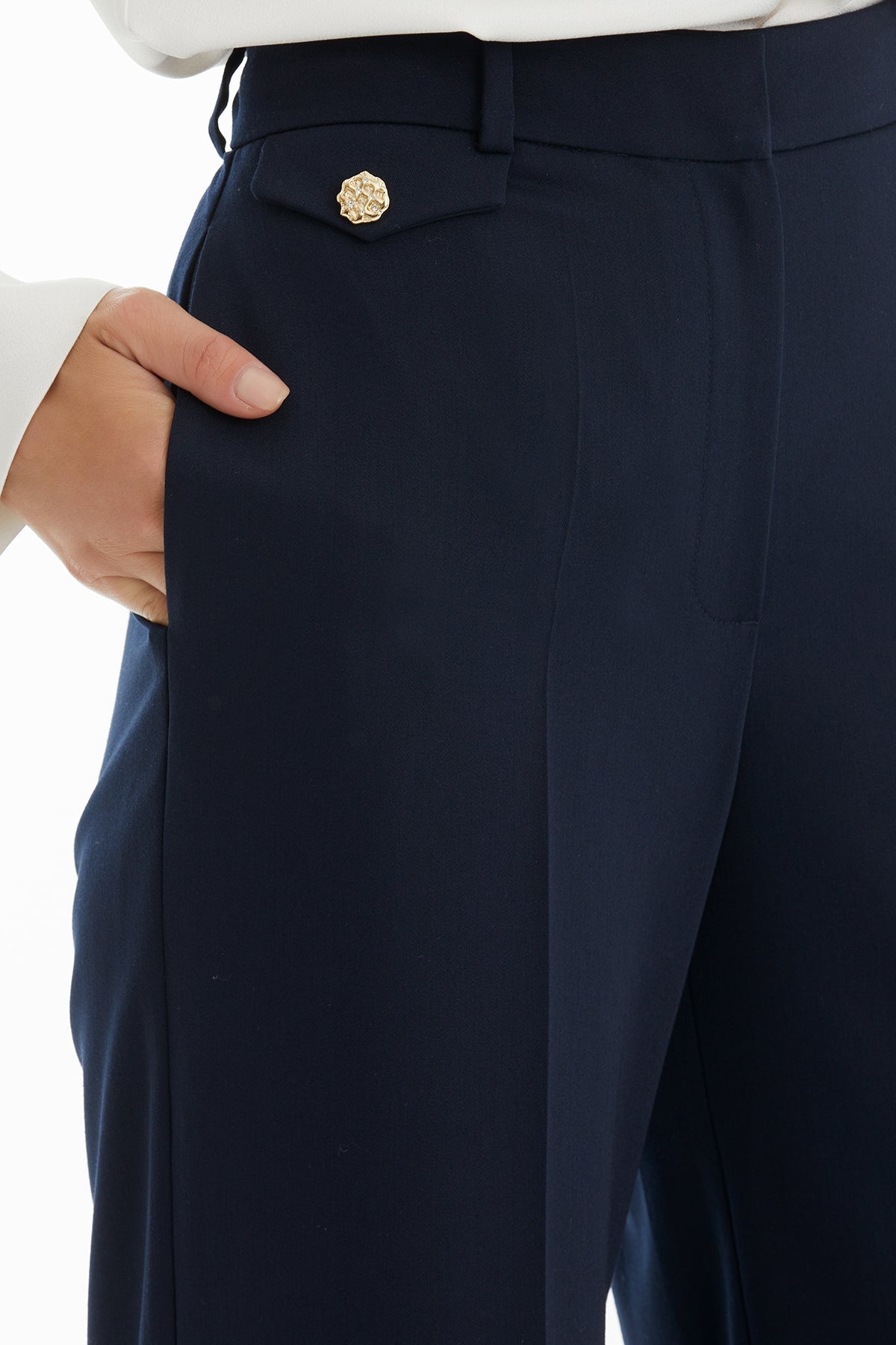 Blue Trousers with Button Detail