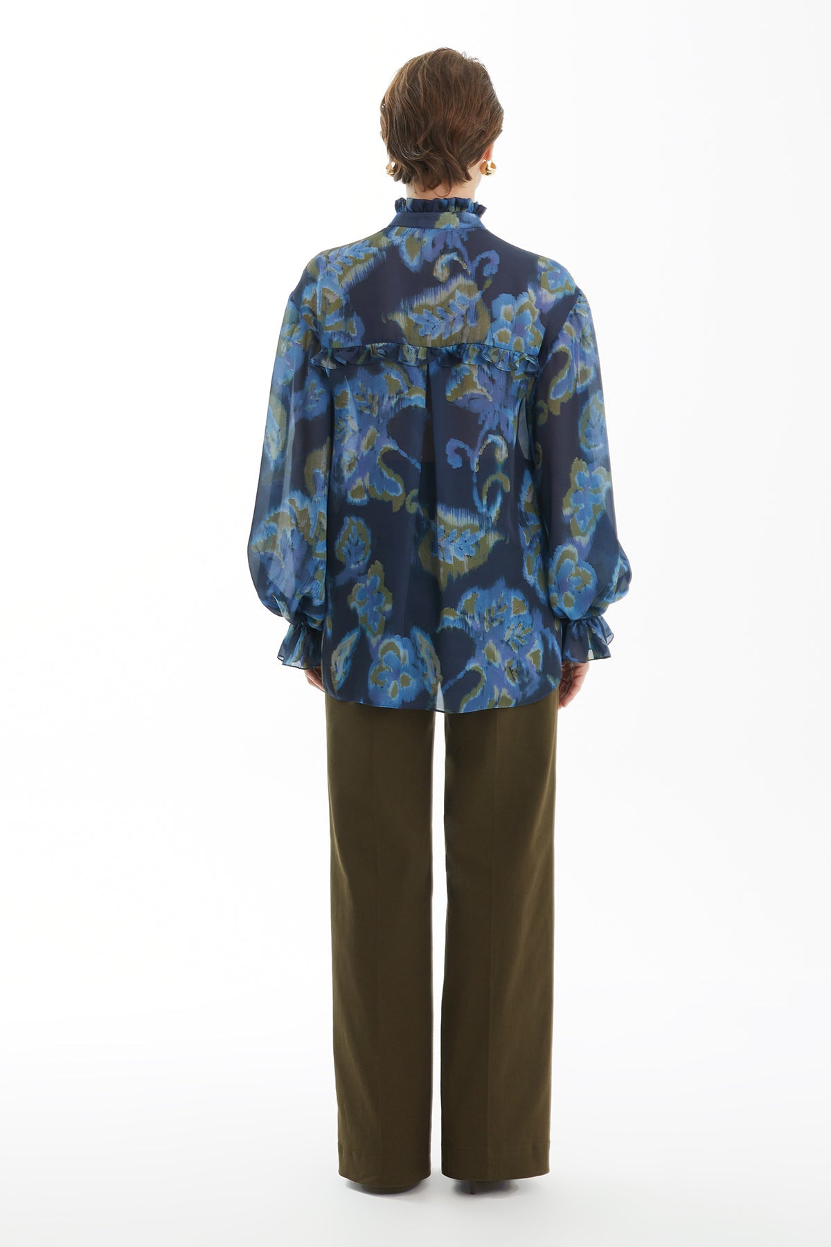 Ruffled Blouse with Crystal Embroidery