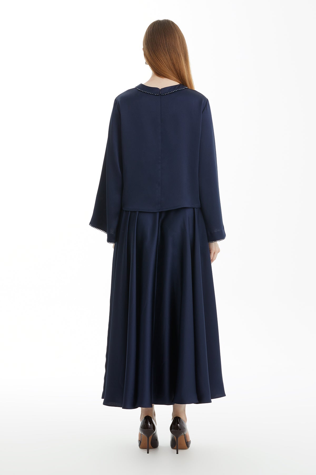 Navy Blouse with Bead Detail