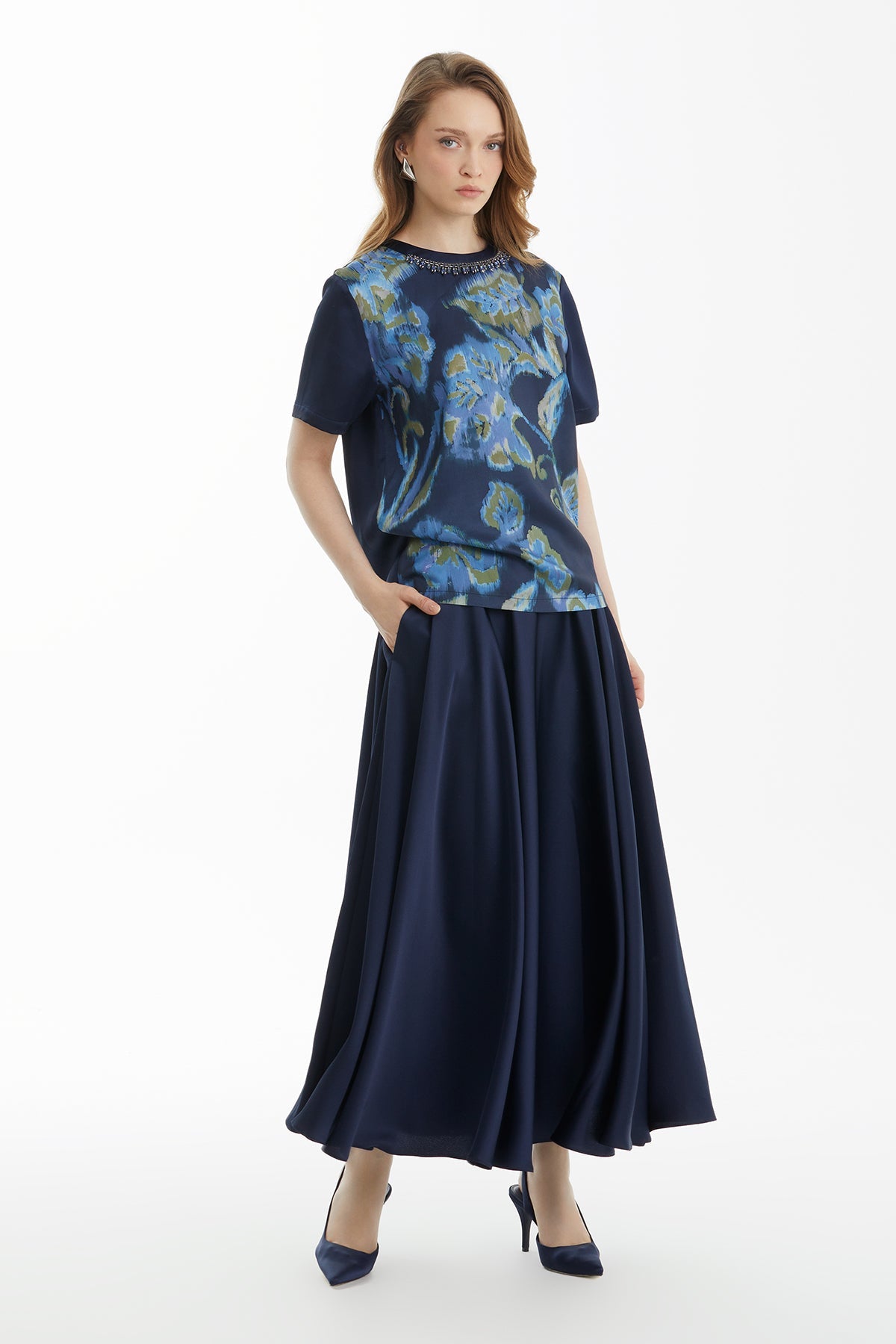 Printed T-Shirt with Crystal Accessory Detail