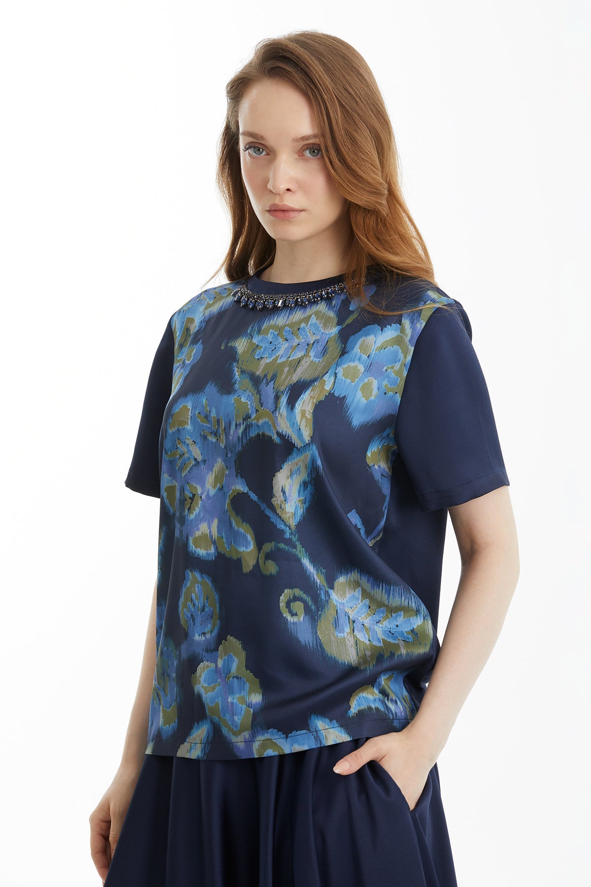 Printed T-Shirt with Crystal Accessory Detail