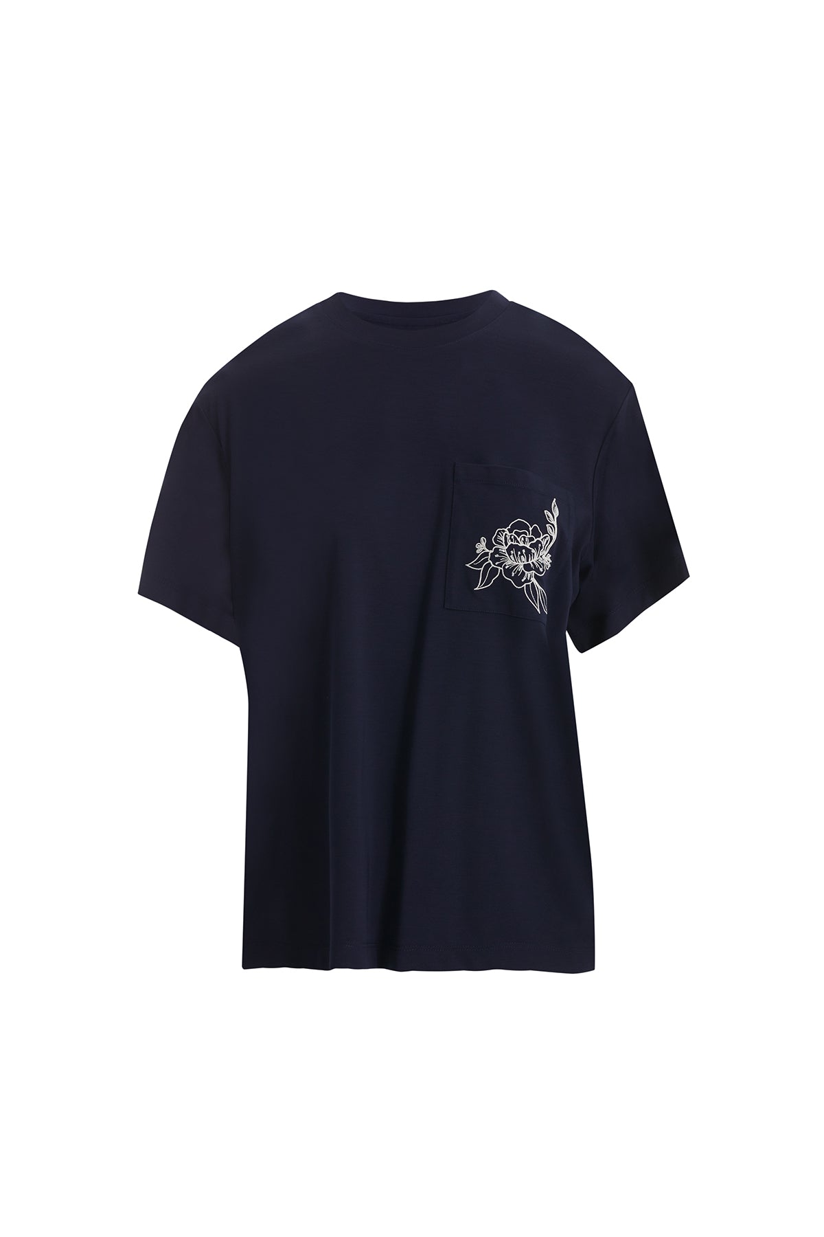 Dark Navy T-Shirt with Floral Embroidery