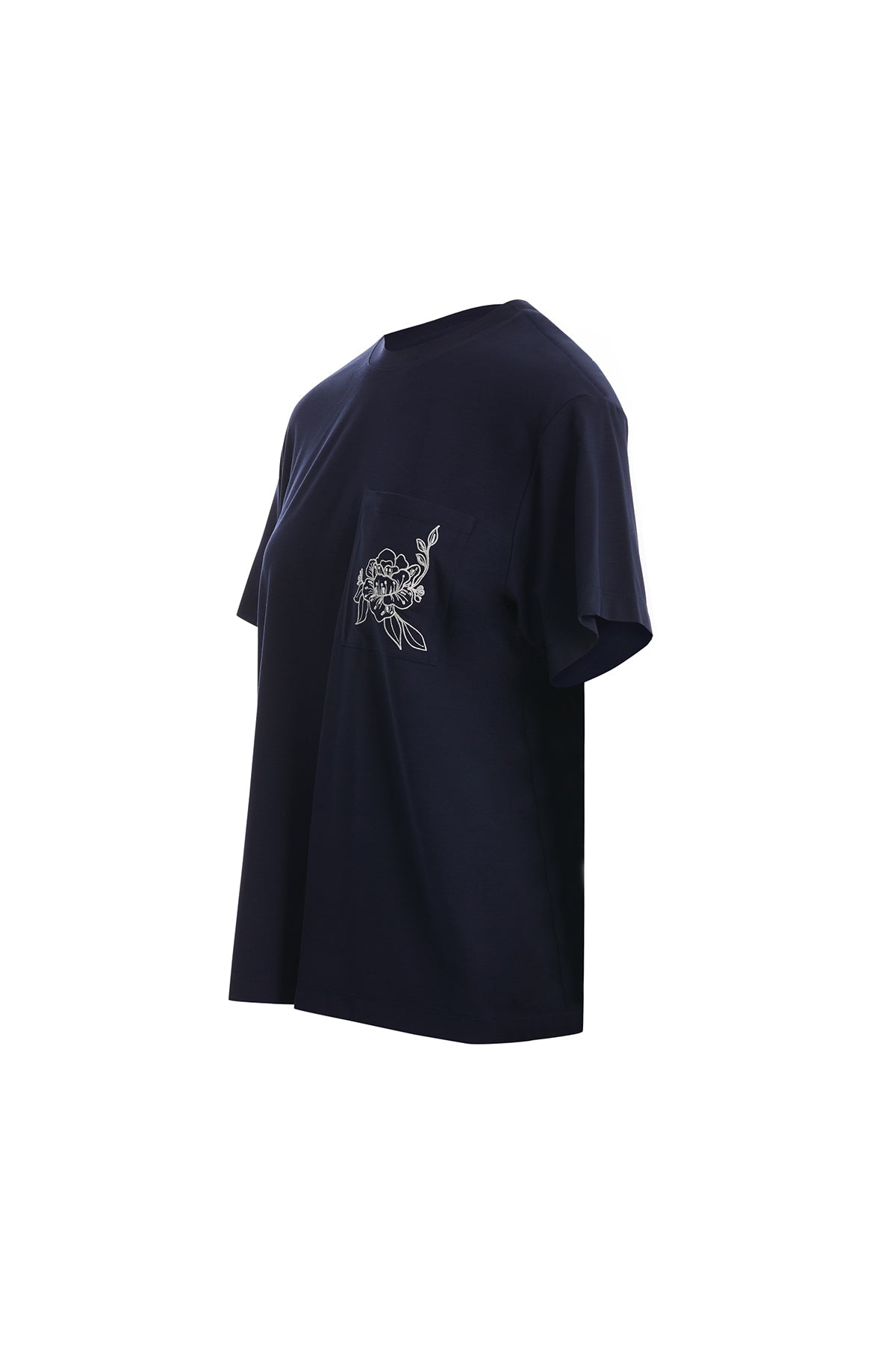 Dark Navy T-Shirt with Floral Embroidery