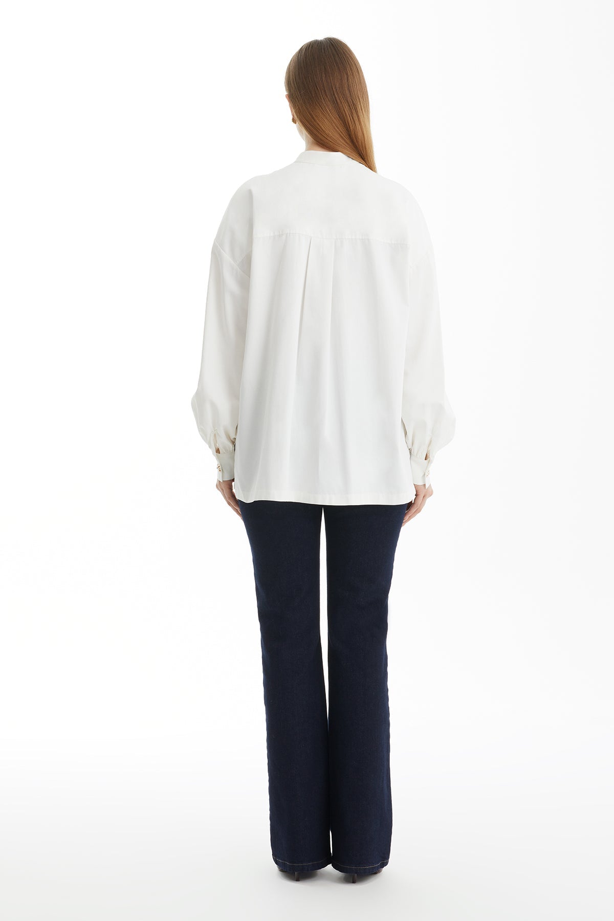 Ecru Shirt with Pleated Collar Detail