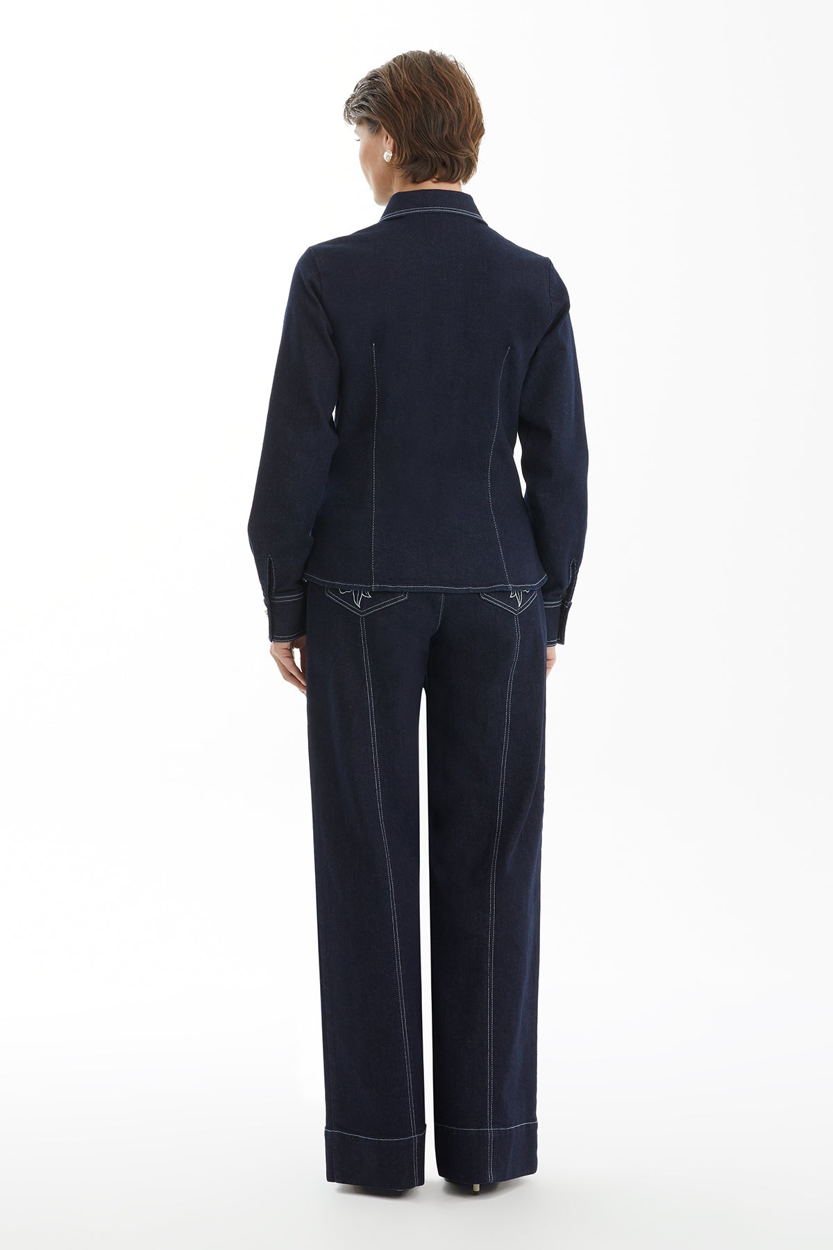Dark Navy Denim Shirt with Contrast Stitching