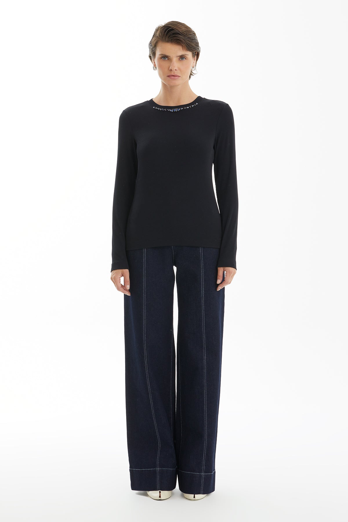 Black Blouse with Bead Embroidery Detail